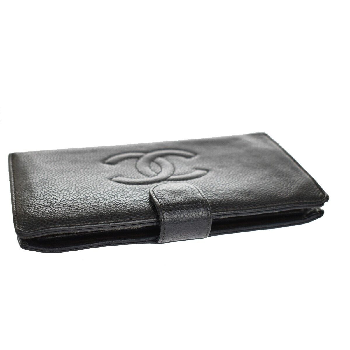 CHANEL CC Logo Long Bifold Wallet Purse Caviar Skin Leather Black GHW 61SH440