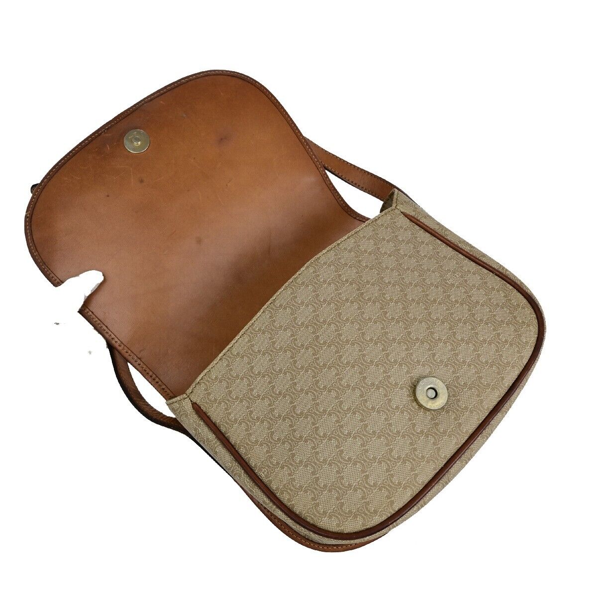 CELINE Logo Macadam Pattern Shoulder Bag PVC Leather Beige Italy 04EB477