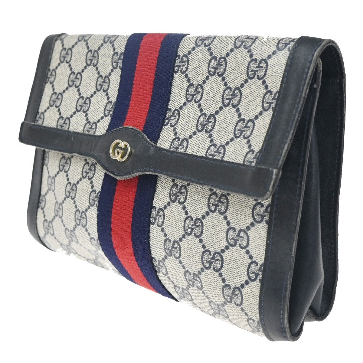 GUCCI Parfums GG Sherry Clutch Pouch Bag Leather PVC Navy Made in Italy 09TA592