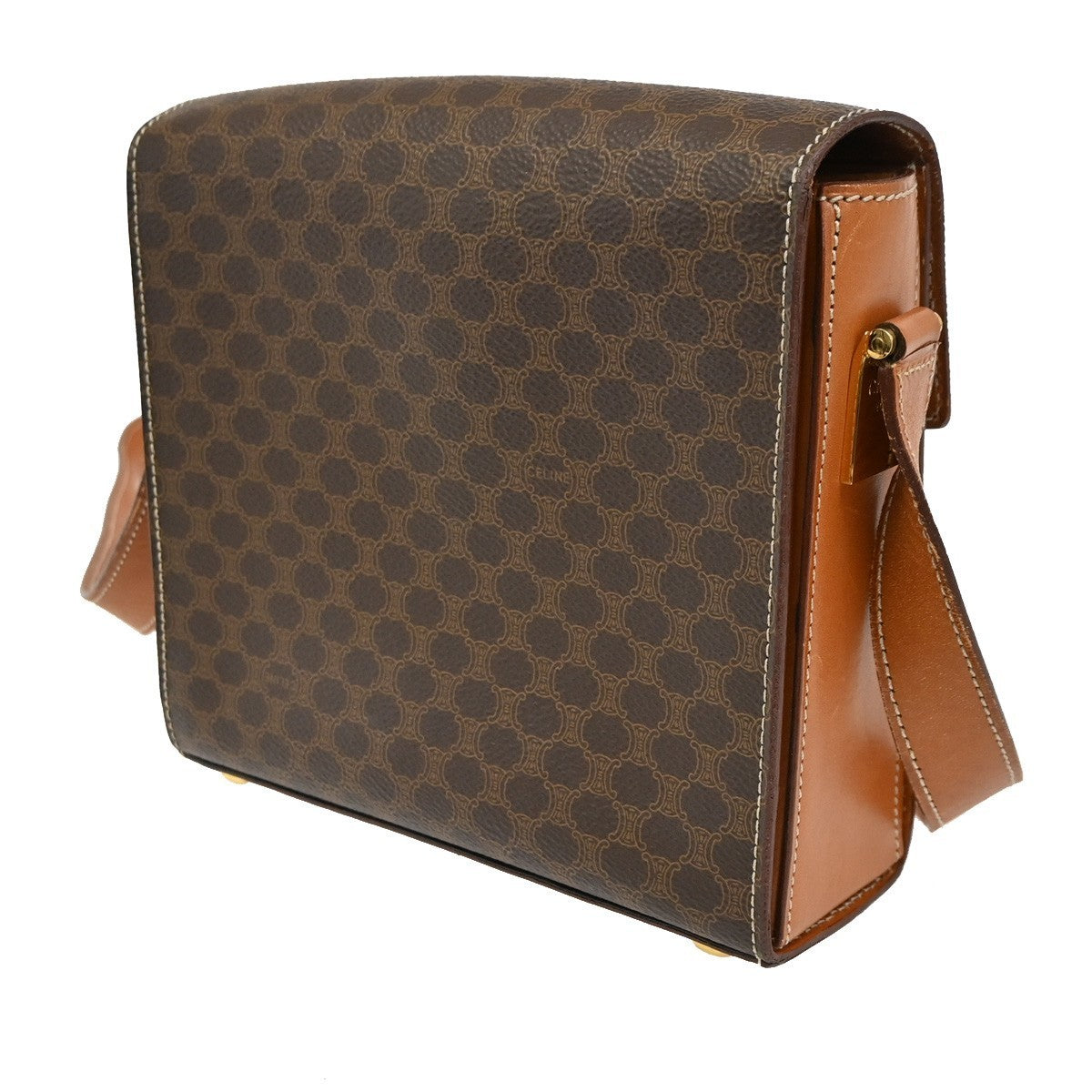 CELINE Macadam pattern Shoulder Bag PVC Leather Brown GHW 38TA402