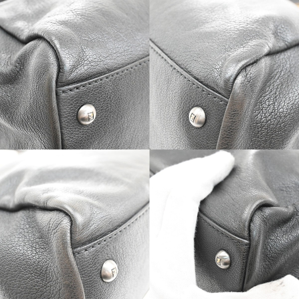 FENDI Logo Peekaboo 2Way Shoulder Hand Bag Leather Black Italy 85EE301