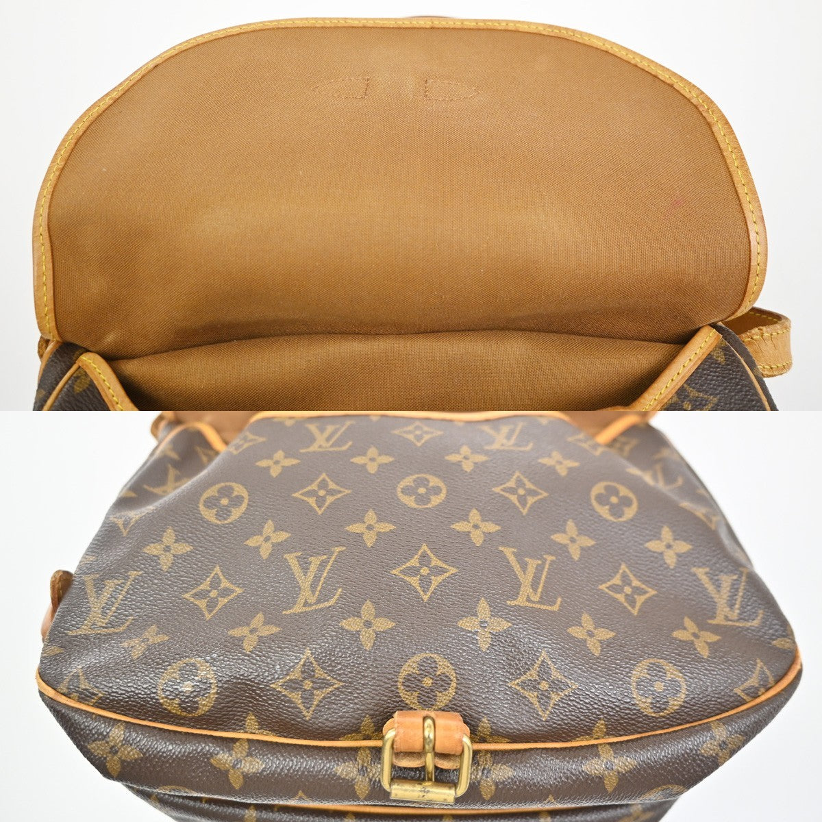 LOUIS VUITTON Logo Saumur 30 Shoulder Bag Monogram Leather Brown M42256 32ZA139