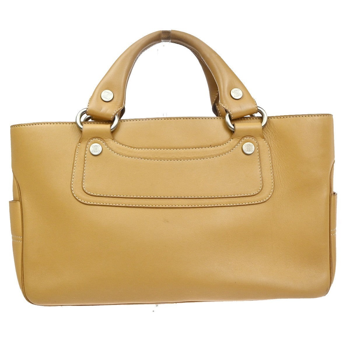 CELINE Logo Macadam Boogie Hand Tote Bag Leather Beige SHW Italy 62KC970