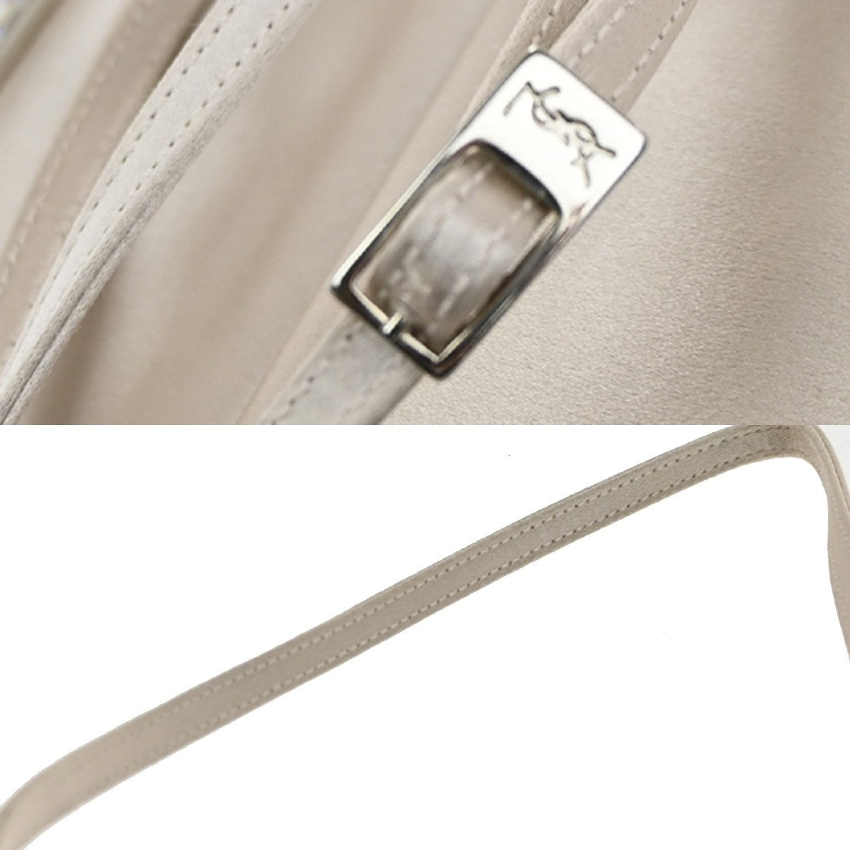 YVES SAINT LAURENT YSL Logo Shoulder Bag Satin Light Beige Italy SHW 82RL766