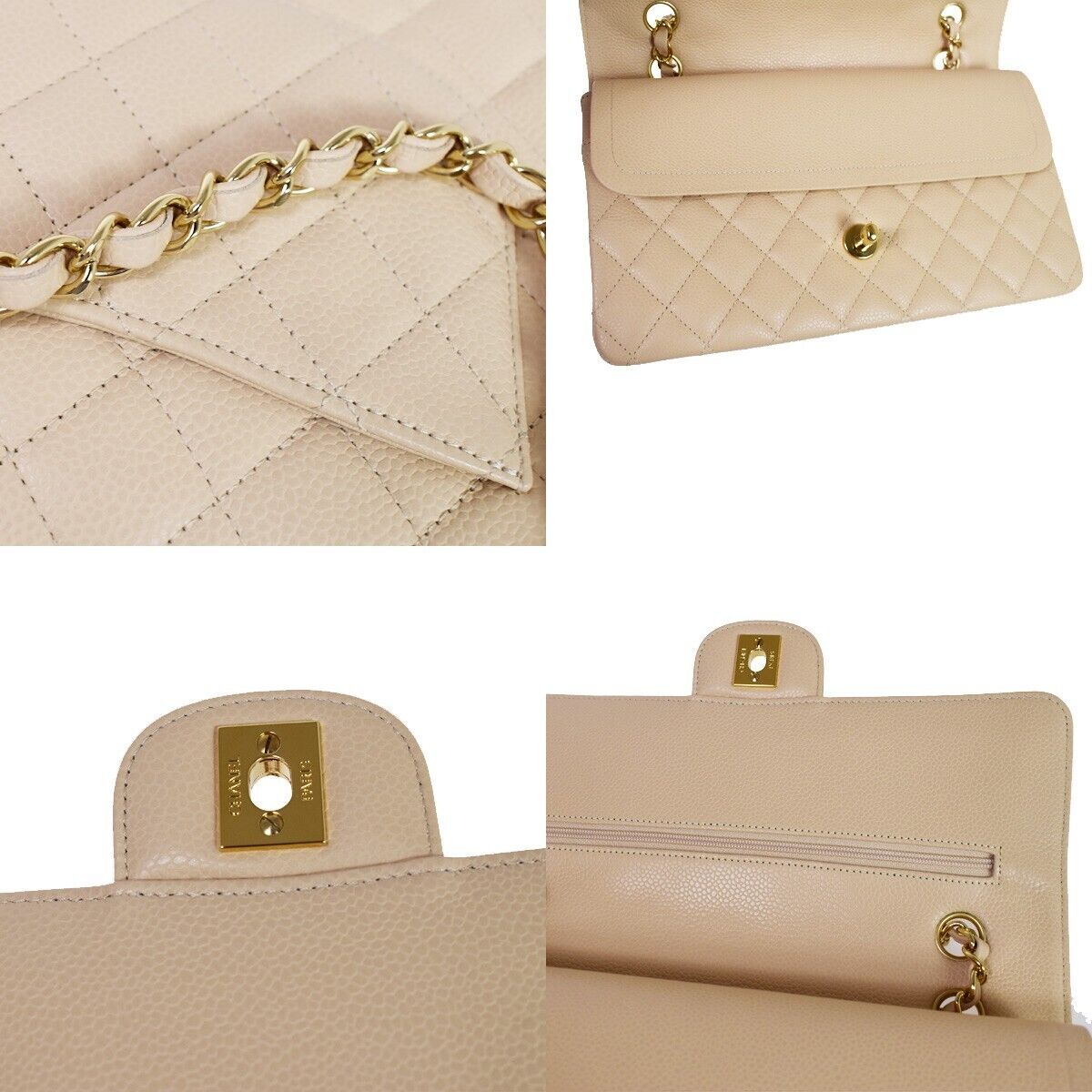 CHANEL CC Matelasse 25 Double Flap Chain Shoulder Bag Caviar Leather 6078LC372