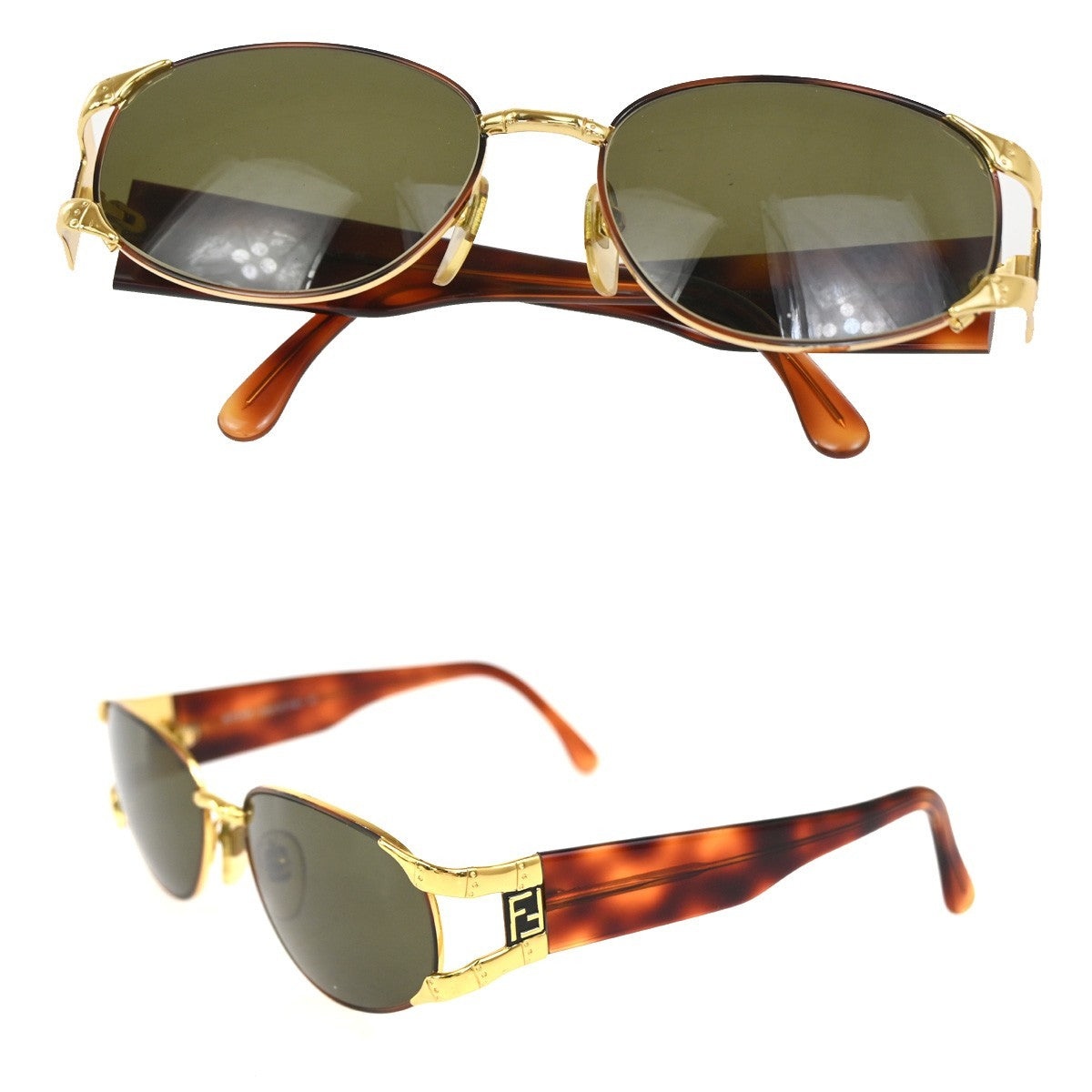 FENDI FF Logos Sunglasses Eye Wear Plastic Metal Brown Italy 7017 07CA893