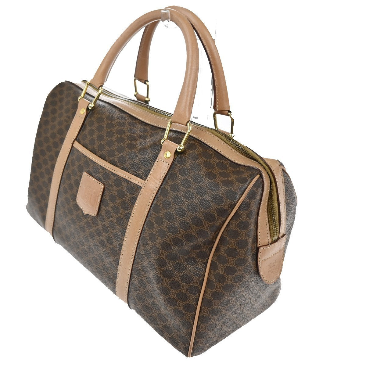 CELINE Logo Macadam Pattern Travel Hand Boston Bag PVC Leather Brown 38KC411