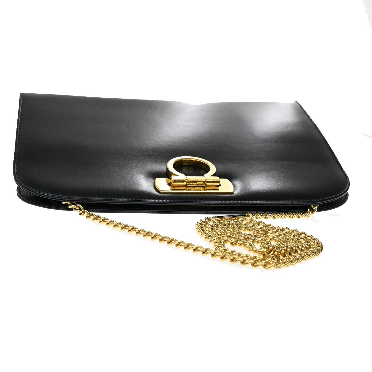 SALVATORE FERRAGAMO Gancini 2Way Chain Shoulder Clutch Bag Leather Blue 38YH750