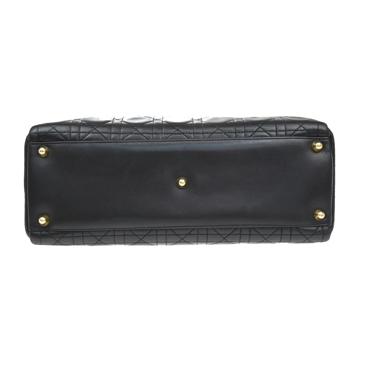 CHRISTIAN DIOR Lady Cannage Hand Tote Bag Leather Black Gold Italy 46RF672