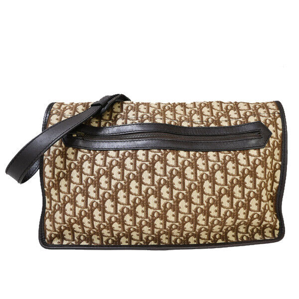 CHRISTIAN DIOR Trotter Pattern Shoulder Bag Canvas Leather Brown France 70YE331