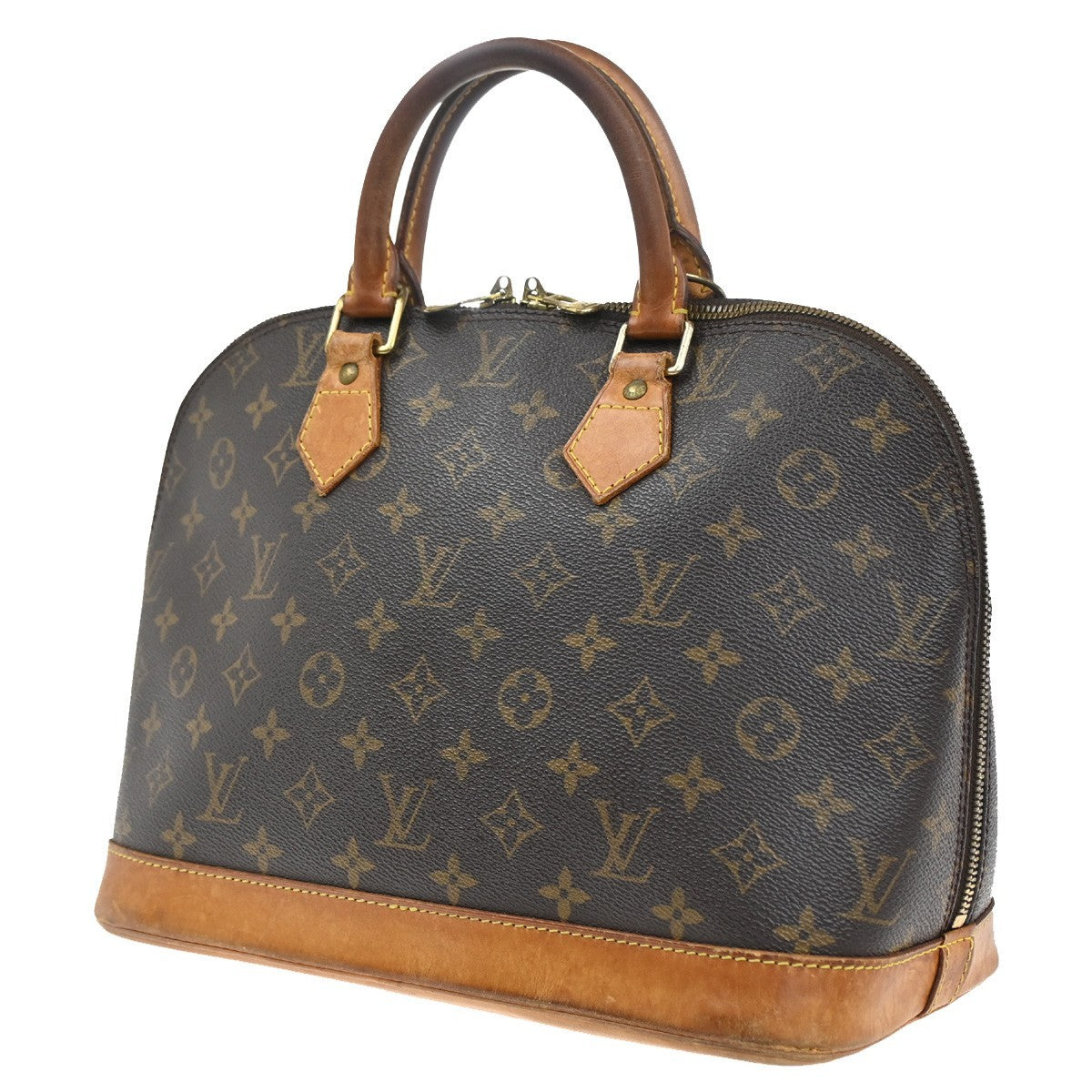 LOUIS VUITTON LV Logo Alma Hand Bag Monogram Leather Brown France M51130 64CA299