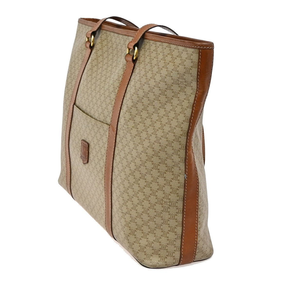 CELINE Macadam Pattern Shoulder Tote Bag PVC Leather Brown Gold Italy 04TA028