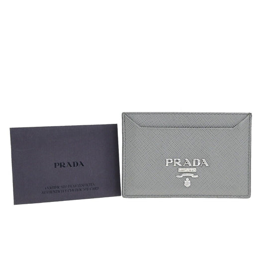 PRADA Logo Saffiano Card Case Leather Gray SHW Italy 60SJ353