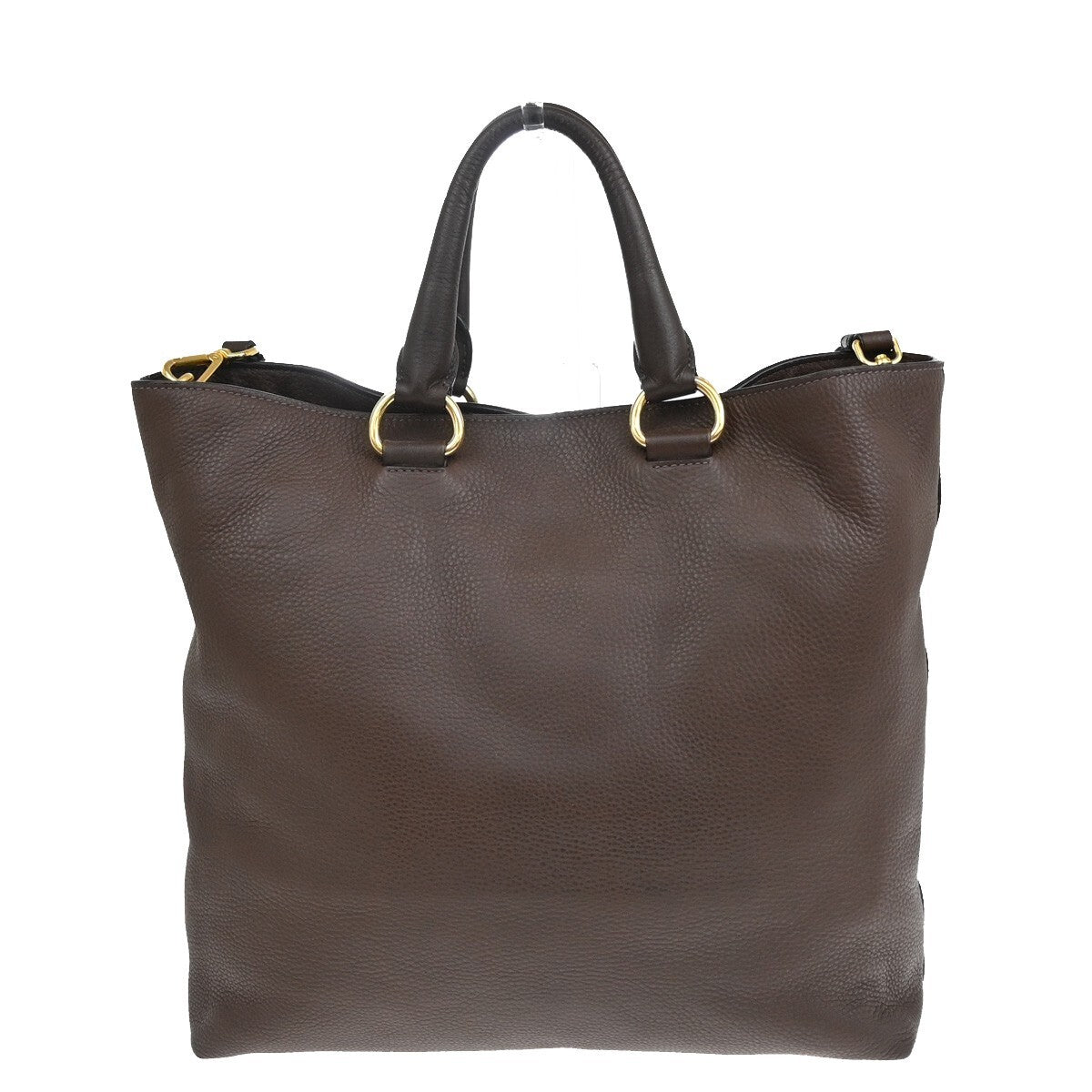 PRADA Logo 2Way Shoulder Tote Hand Bag Leather Brown Gold Italy 53RF343