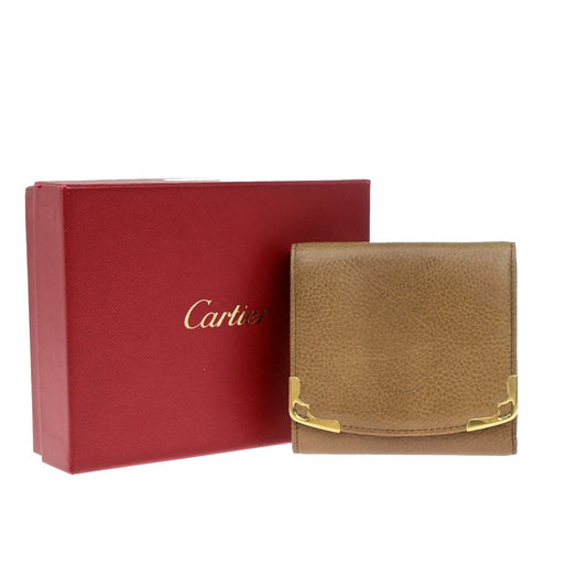 Cartier 2C Logo Trifold Compact Wallet Leather Brown Gold 60KP172