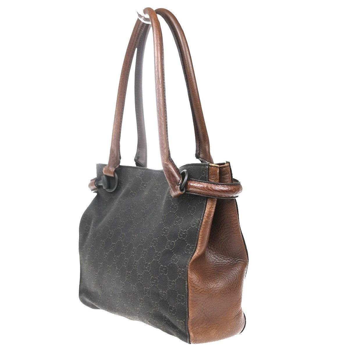 GUCCI Logo Horsebit GG Pattern Tote Hand Bag Canvas Leather Brown Italy 35MA571