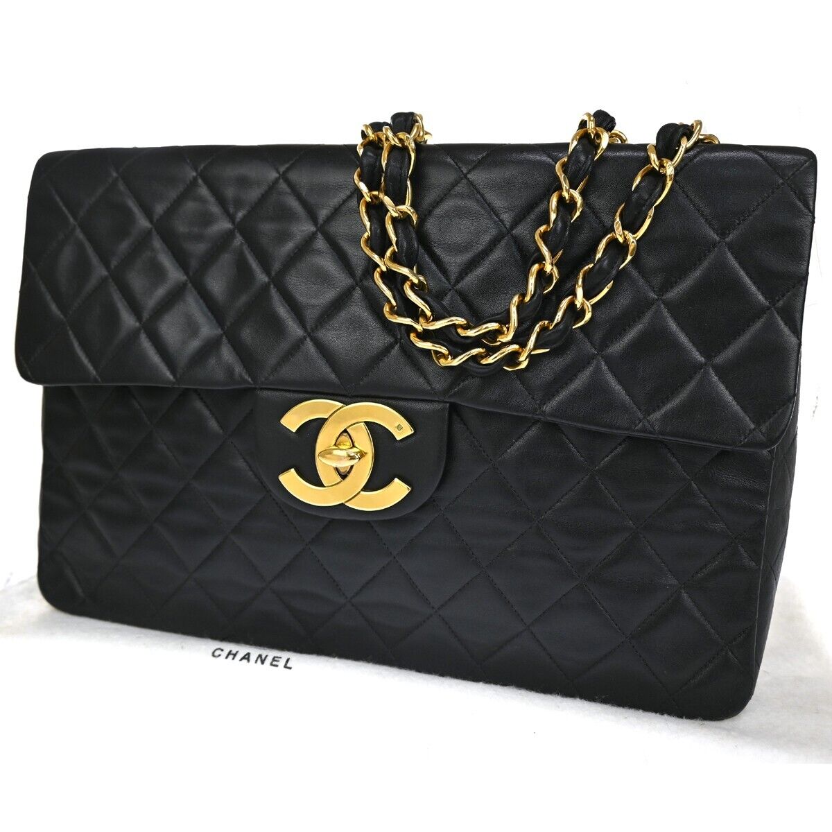 CHANEL CC Maxi Jumbo Matelasse 34 Chain Shoulder Bag Leather Black GHW 859RH997