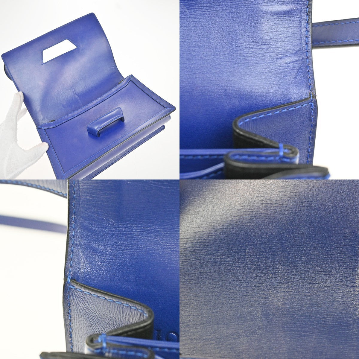 LOEWE Logo Barcelona Mini Shoulder Hand Bag Leather Blue GHW Spain 76KP582