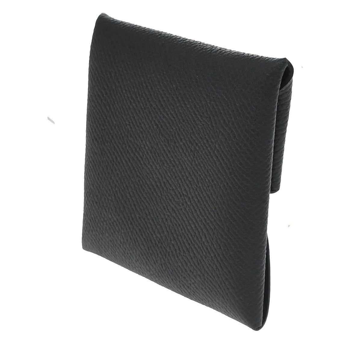 HERMES Logo Bastia Campact Wallet Coin Case Veau Epsom Leather Black 79LC620