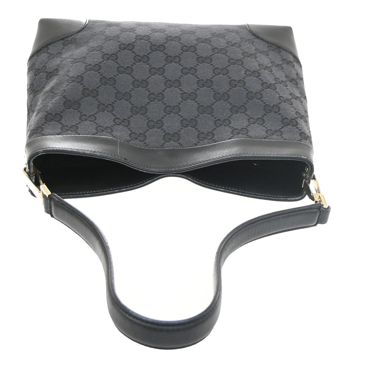 GUCCI Logo GG Pattern Shoulder Tote Bag Canvas Leather Black SHW Italy 63SA161