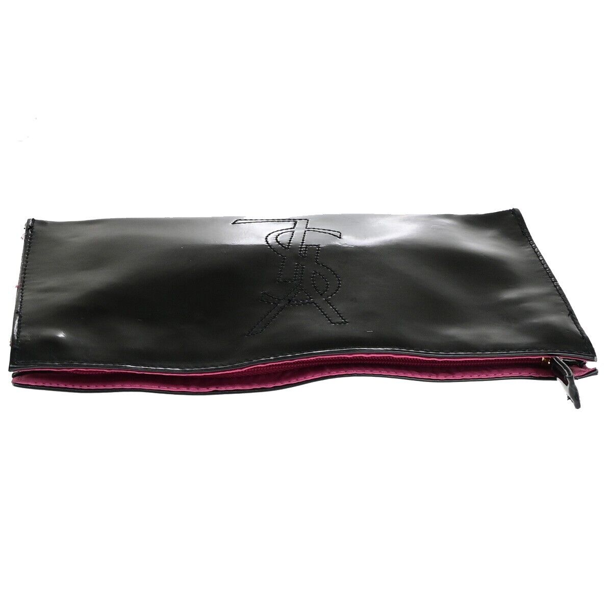 YVES SAINT LAURENT YSL Logo Pouch Bag Patent Leather Black Pink GHW 03EC033