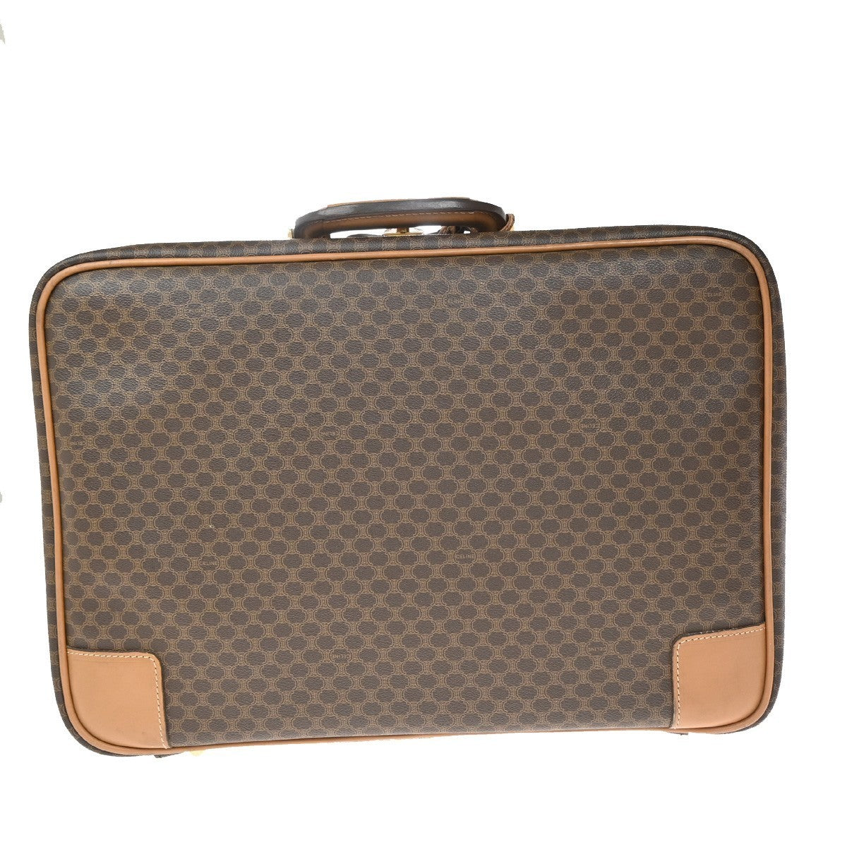 CELINE Logo Macadam Pattern Travel Hand Bag PVC Leather Brown GHW Italy 64KP375