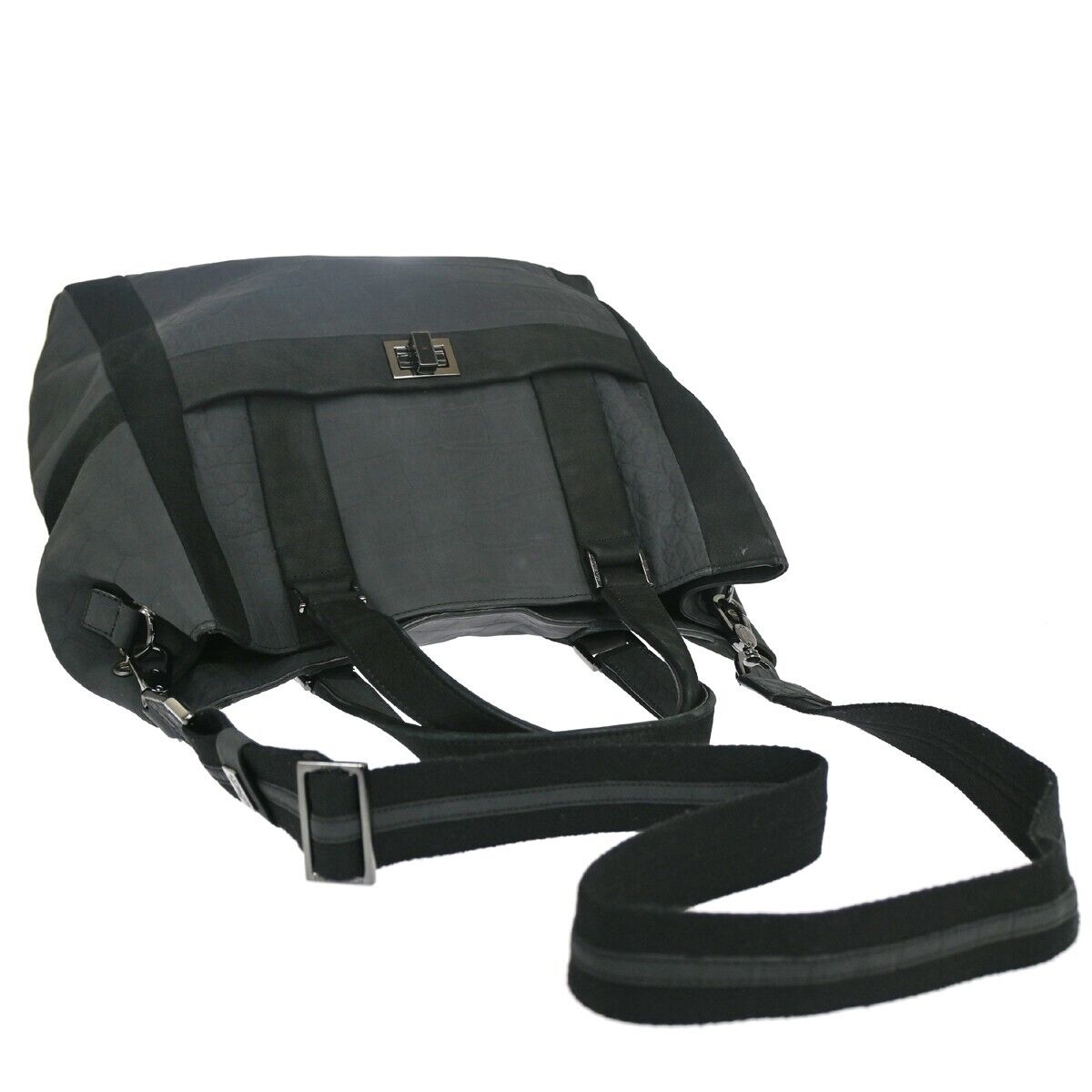 ANYA HINDMARCH Logo 2Way Shoulder Hand Bag Embossing Suede Leather Black 05DA069