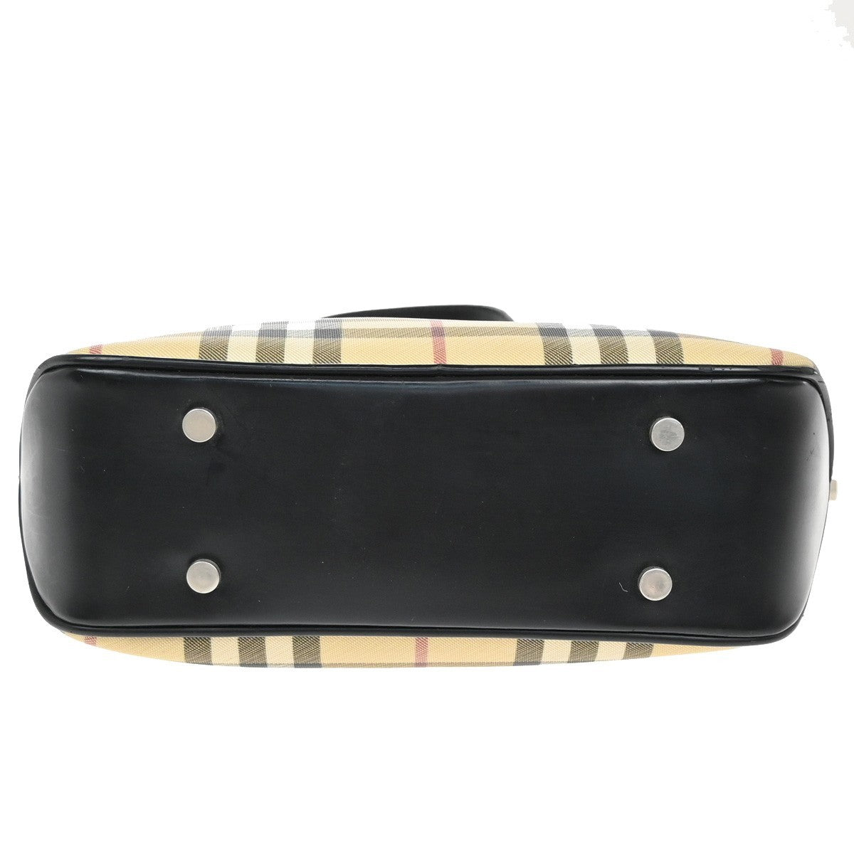 BURBERRY Logo Nova Check Hand Shoulder Bag Leather PVC Black Beige SHW 69KA989