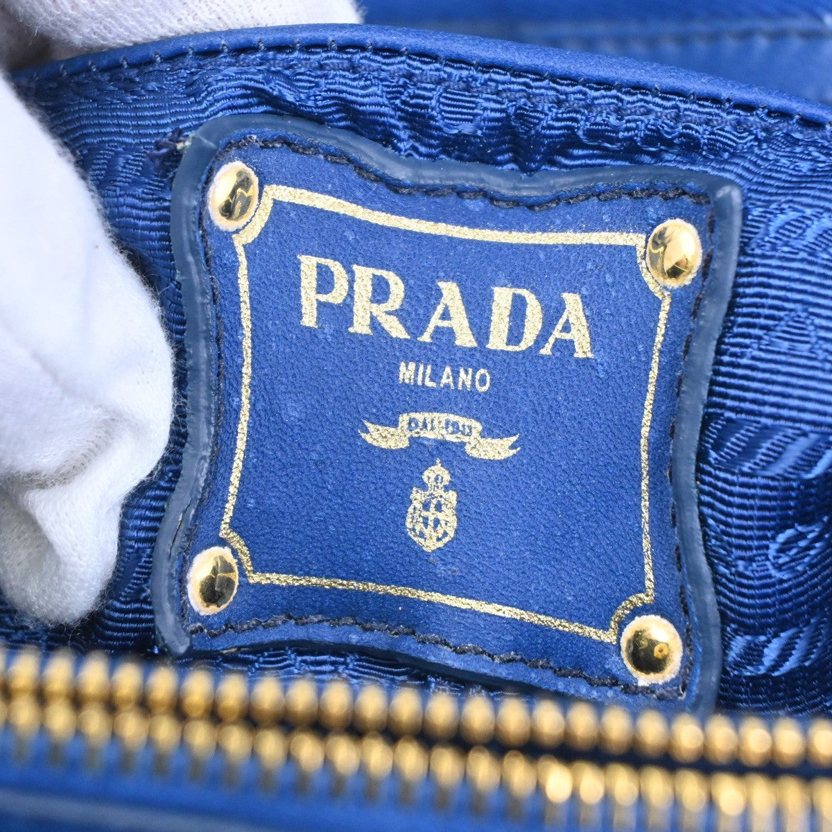 PRADA Tessuto 2way Shoulder Hand Gathered bag Bag Nylon Leather Blue GHW 76TA613