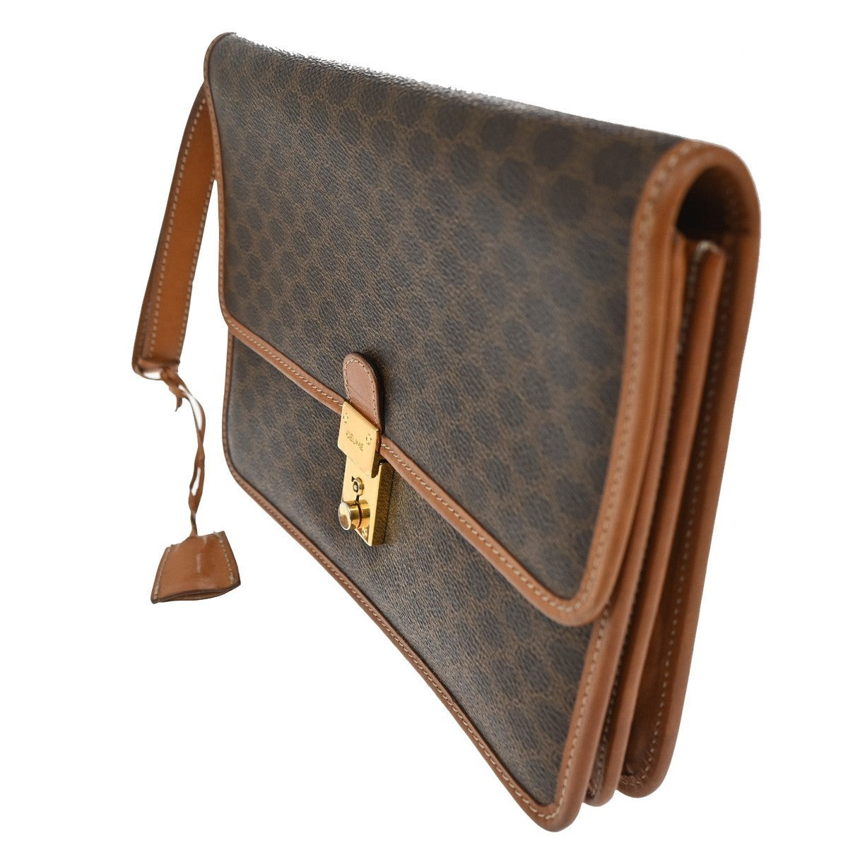 CELINE Logo Macadam Pattern Clutch Hand Bag PVC Leather Brown GHW Italy 60TA330
