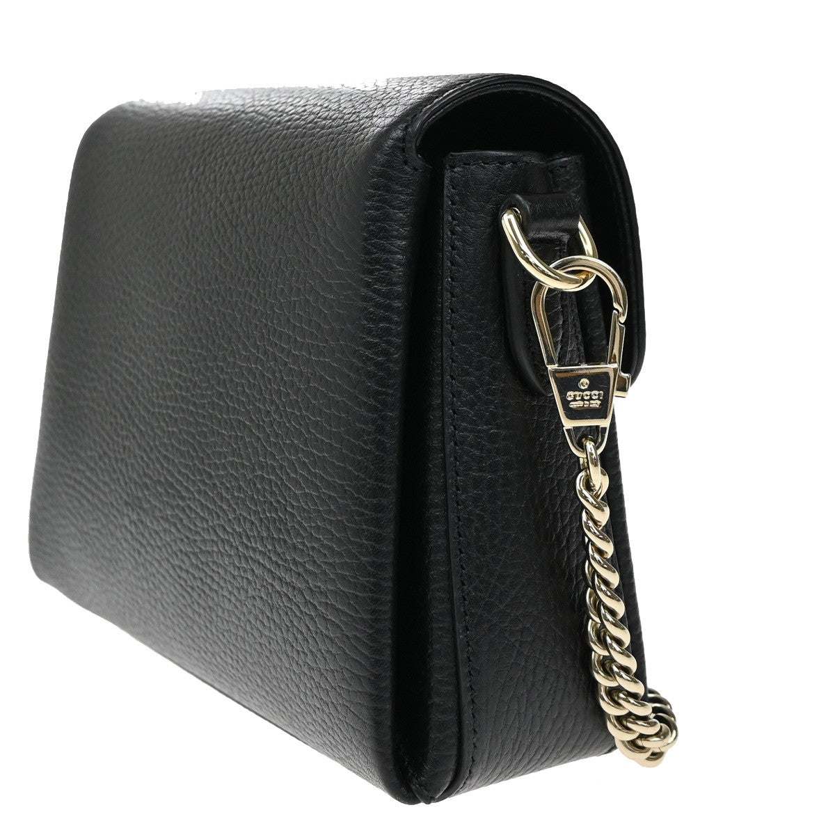 GUCCI Logo Interlocking G Chain Shoulder Bag Leather Black GHW Italy 43RL410