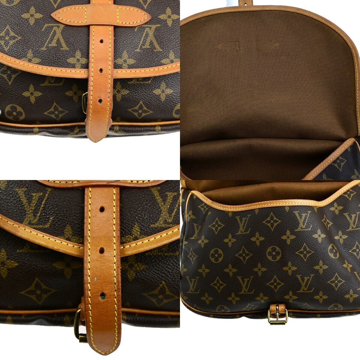 LOUIS VUITTON Logo Saumur 30 Shoulder Bag Monogram Leather Brown M42256 16ED410