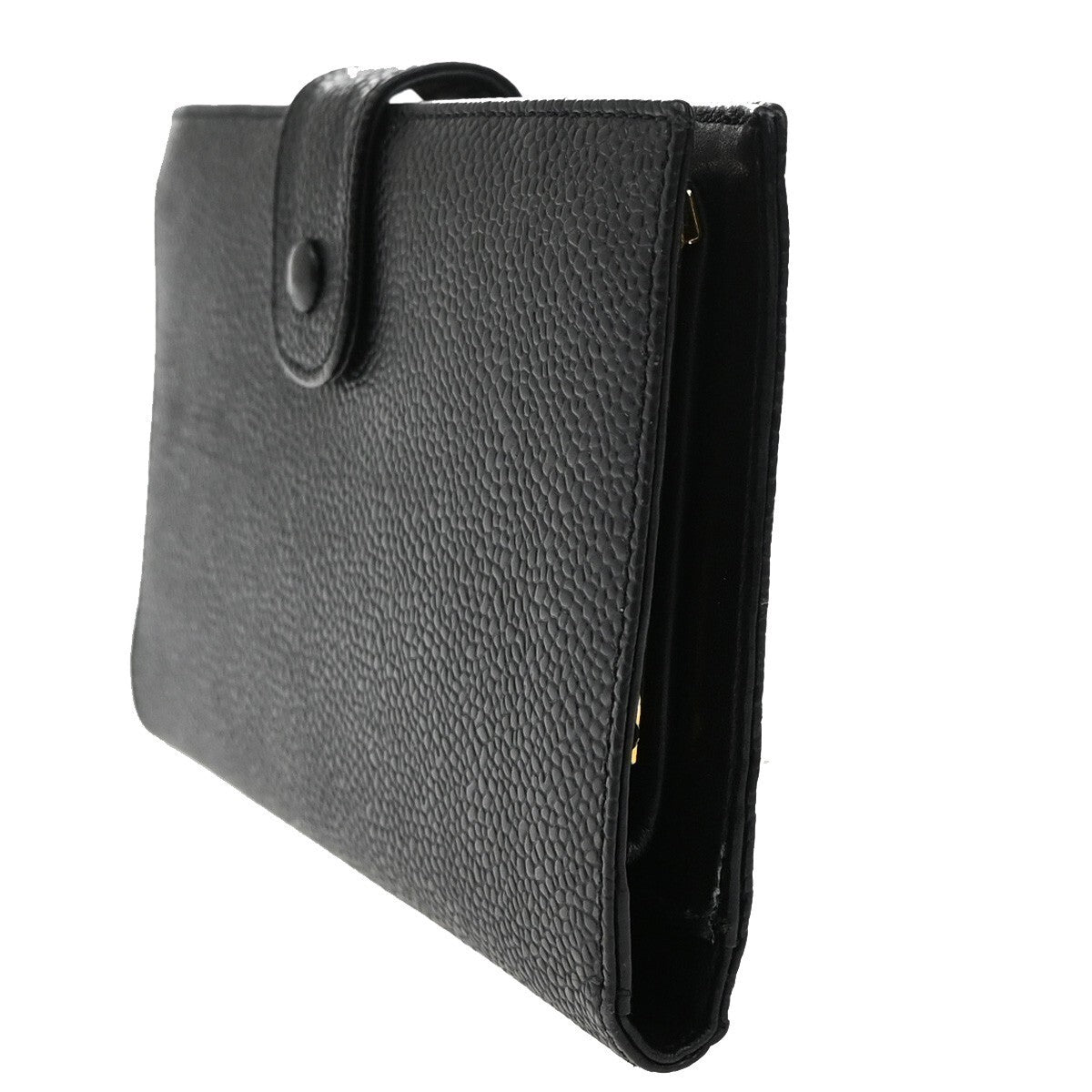 CHANEL CC LOGO Long Bifold Wallet Grained Calfskin Leather Black France 77RL156