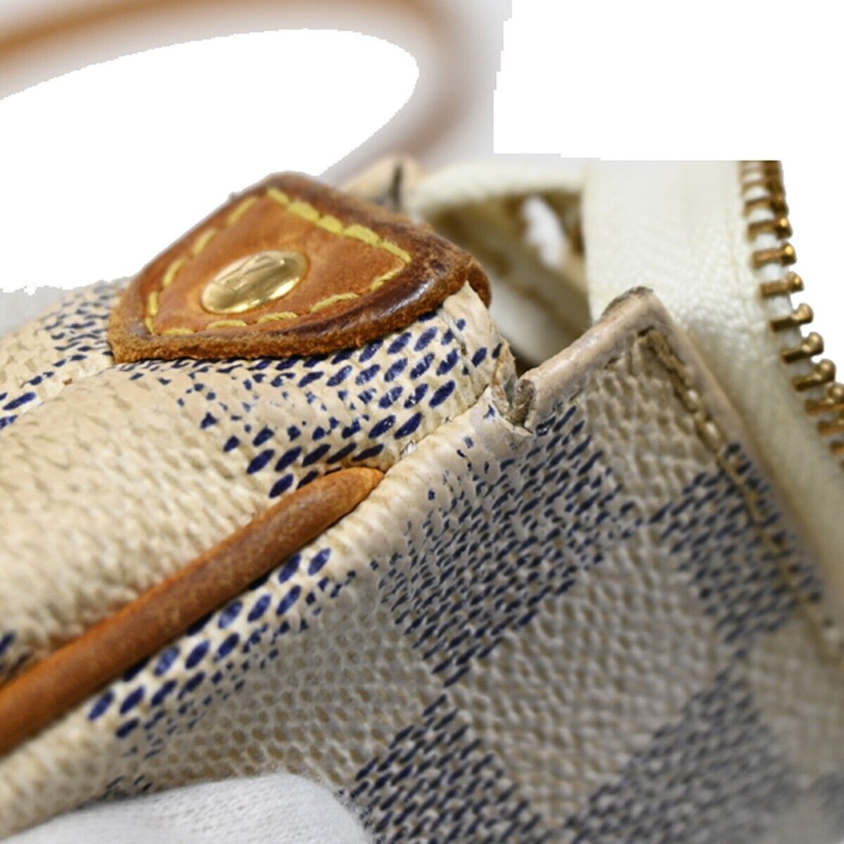 LOUIS VUITTON Eva Chain Shoulder Bag Damier Azur Leather White N55214 10FA502