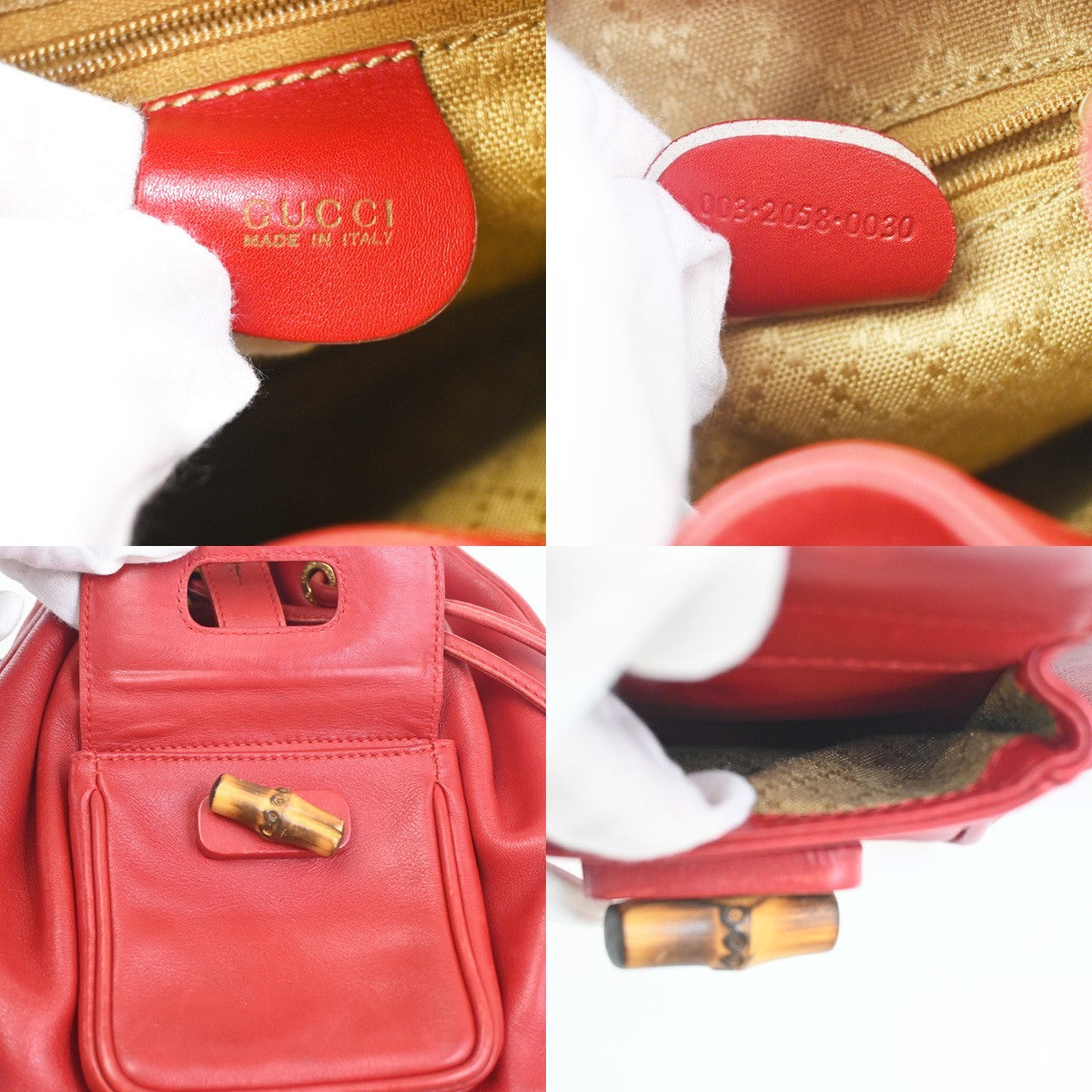 GUCCI Logo Bamboo Drawstring Mini Backpack Bag Leather Red GHW Italy 62ZA194