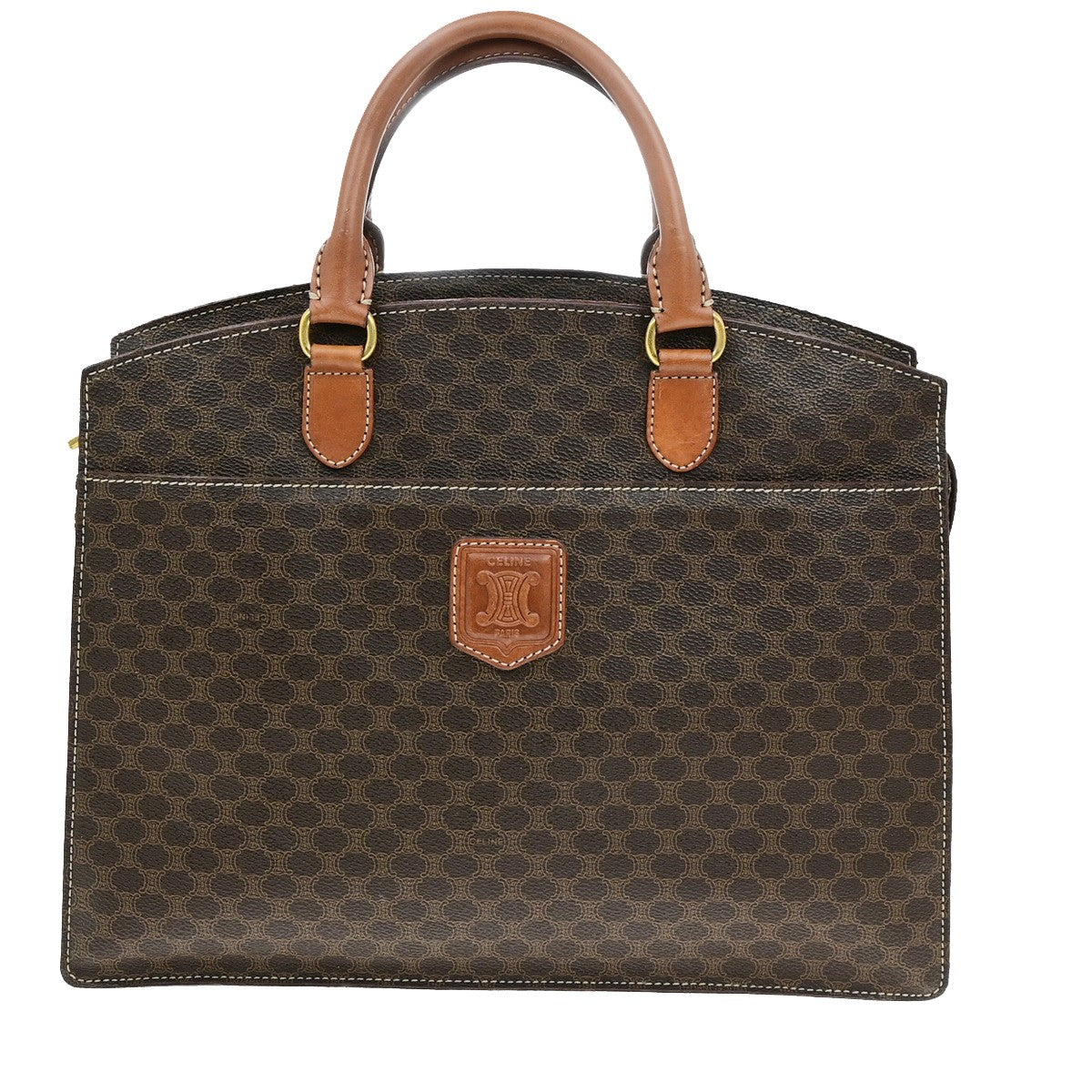 CELINE Logo Macadam Pattern Hand Bag PVC Leather Brown GHW Italy 60YH140