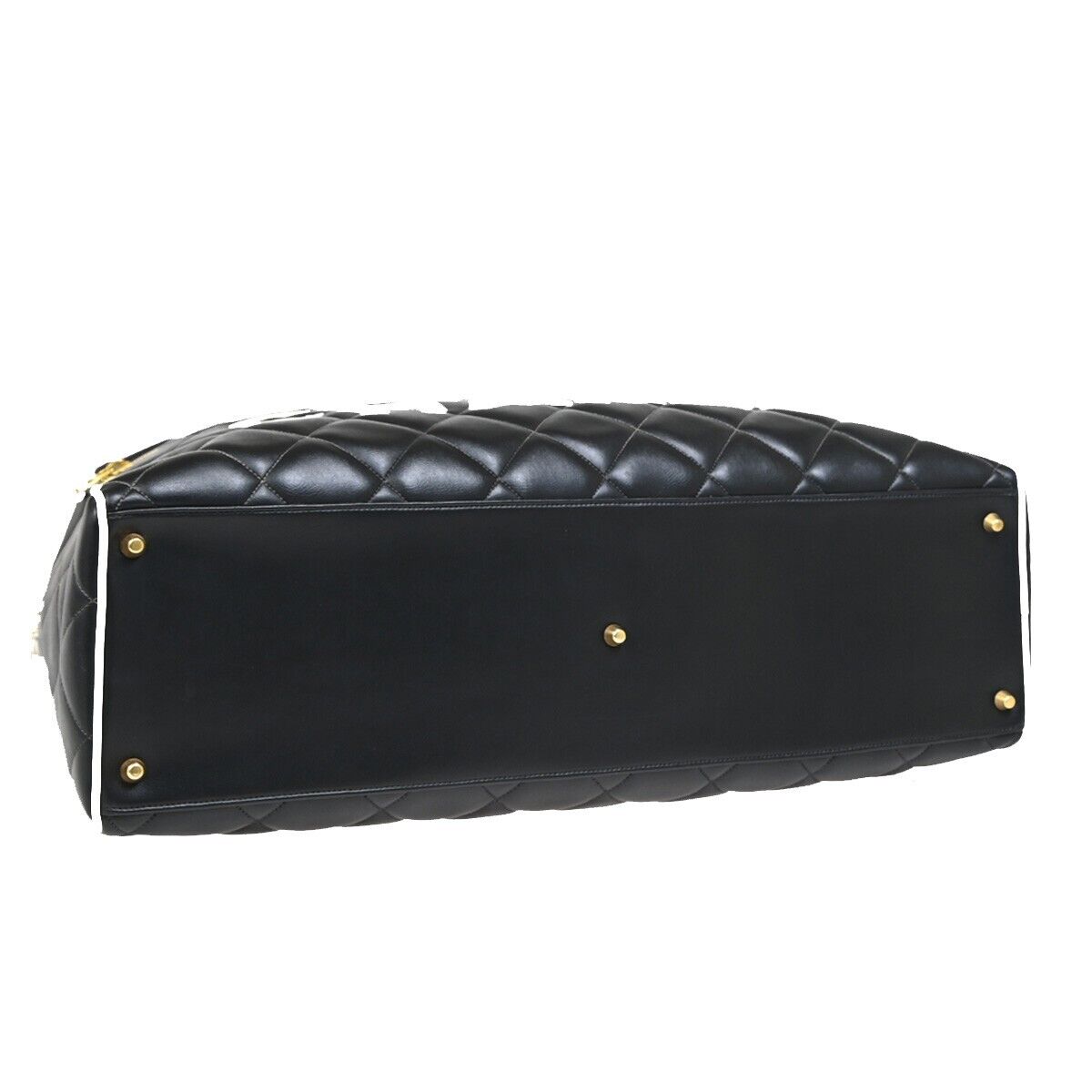 CHANEL CC Logo Matelasse Travel Hand Bag  Leather Black White GHW 847RF134