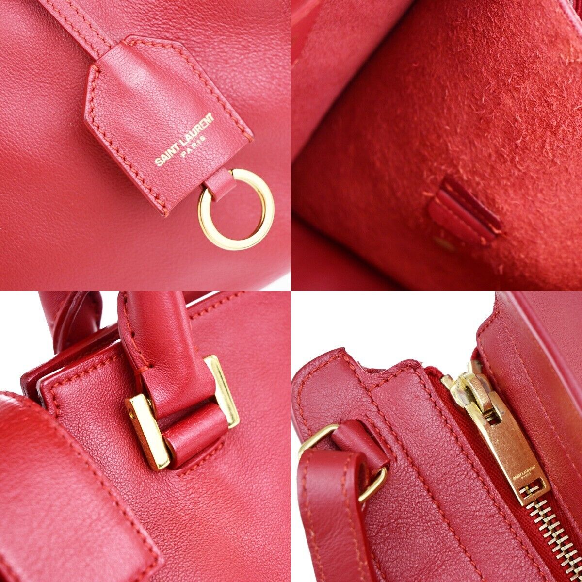 SAINT LAURENT YSL Logo Cabas 2 Way Hand Bag Leather Red GHW Italy 29EC867