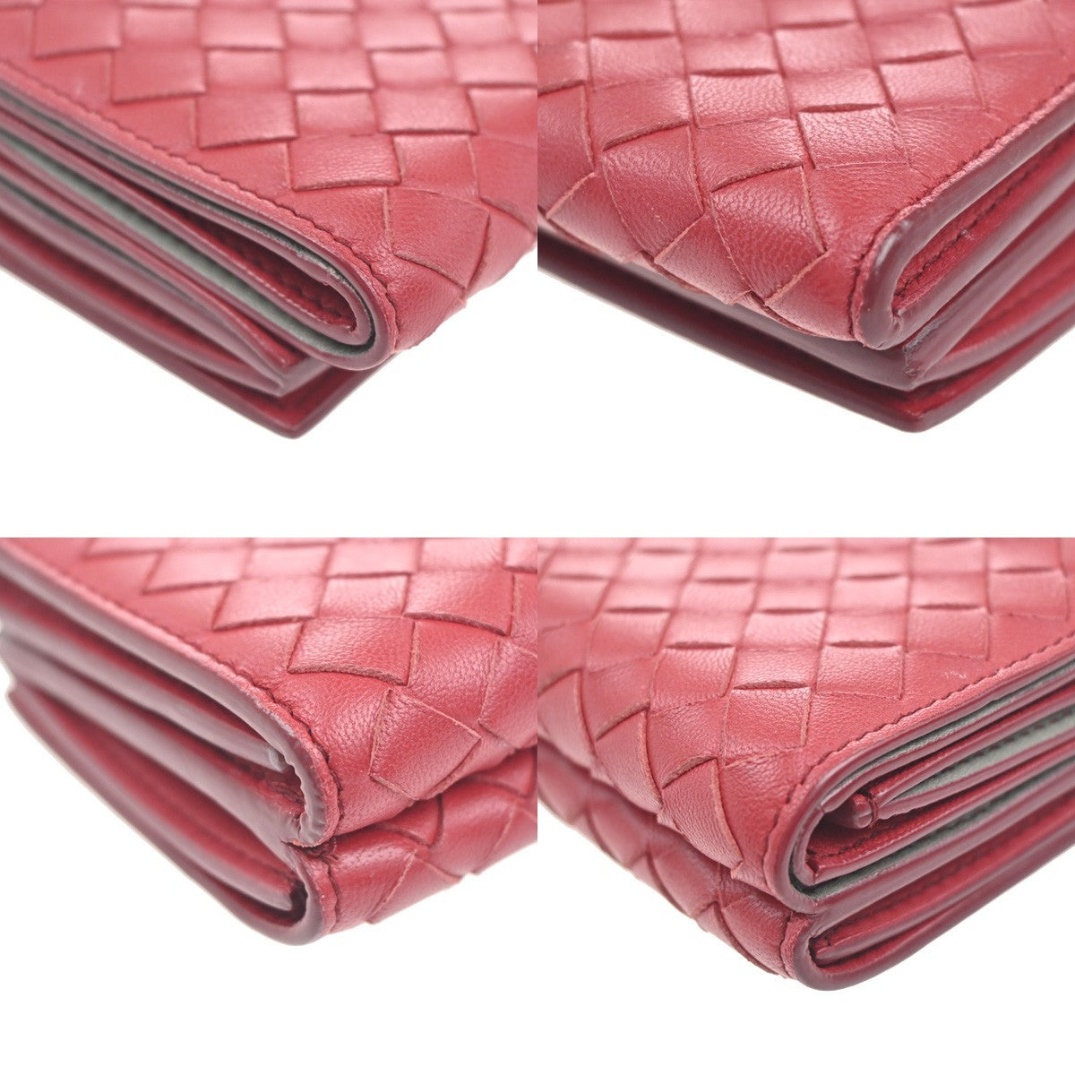 BOTTEGA VENETA Intrecciato Trifold Compact Wallet Leather Red Italy 30KC757