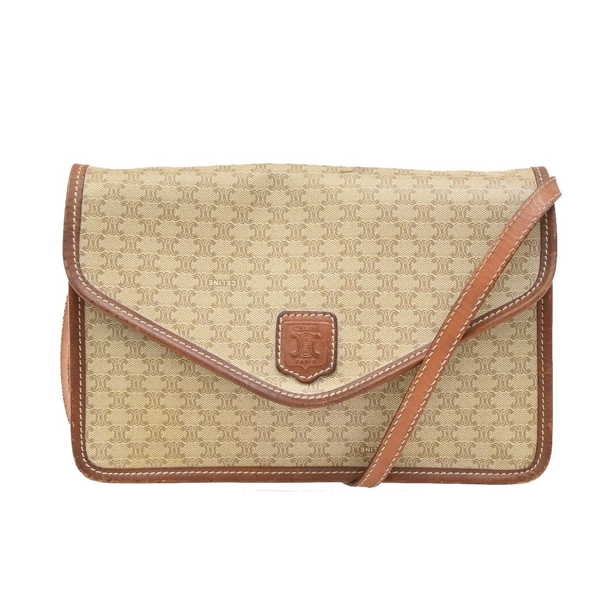 CELINE Logo Macadam Pattern Shoulder Bag PVC Leather Brown Italy 02EF821