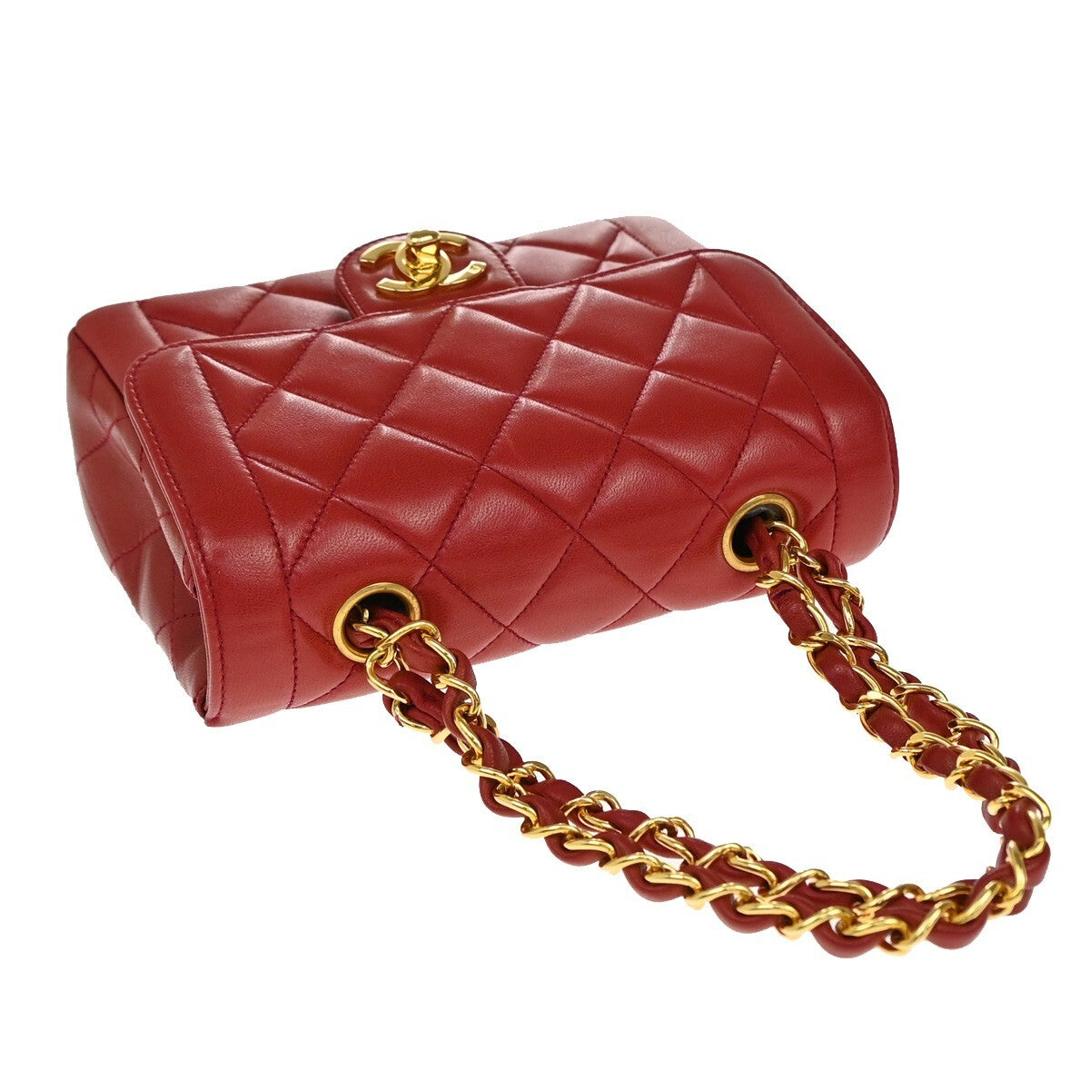 CHANEL CC Logo Mini Matelasse Chain Hand Bag Leather Red GHW Vintage 863RF268