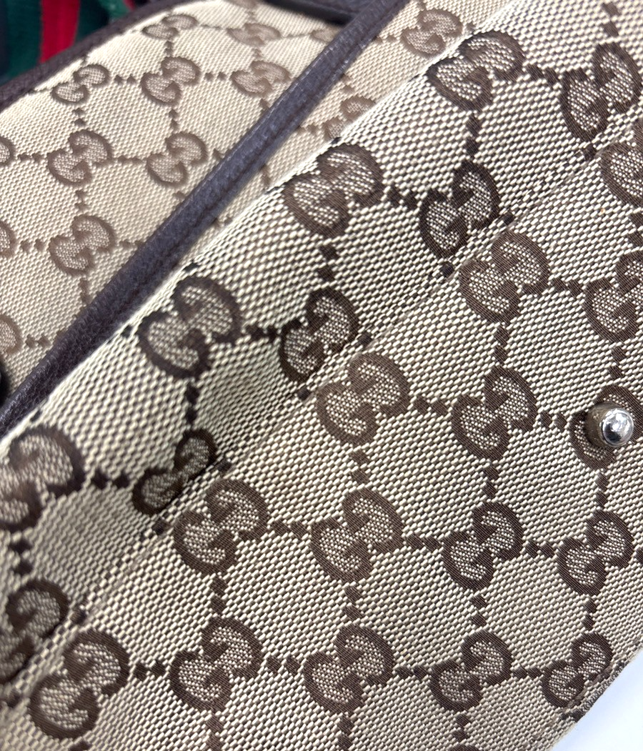 GUCCI Logo Sherry GG Pattern Shoulder Hand Bag Canvas Leather BE Italy 87KC450
