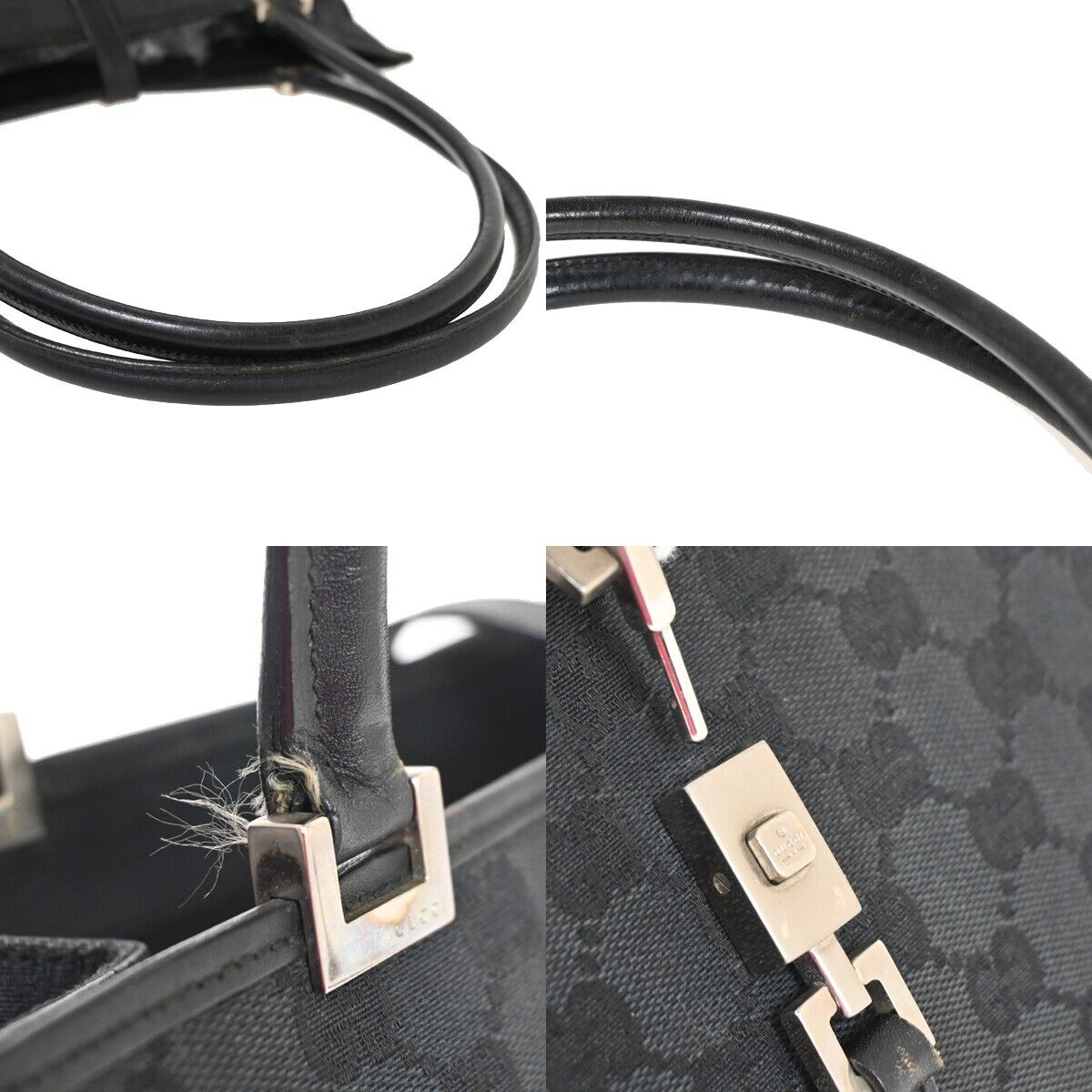 GUCCI GG Pattern Jackie Shoulder Tote Bag Canvas Leather Black Silver 60FA442