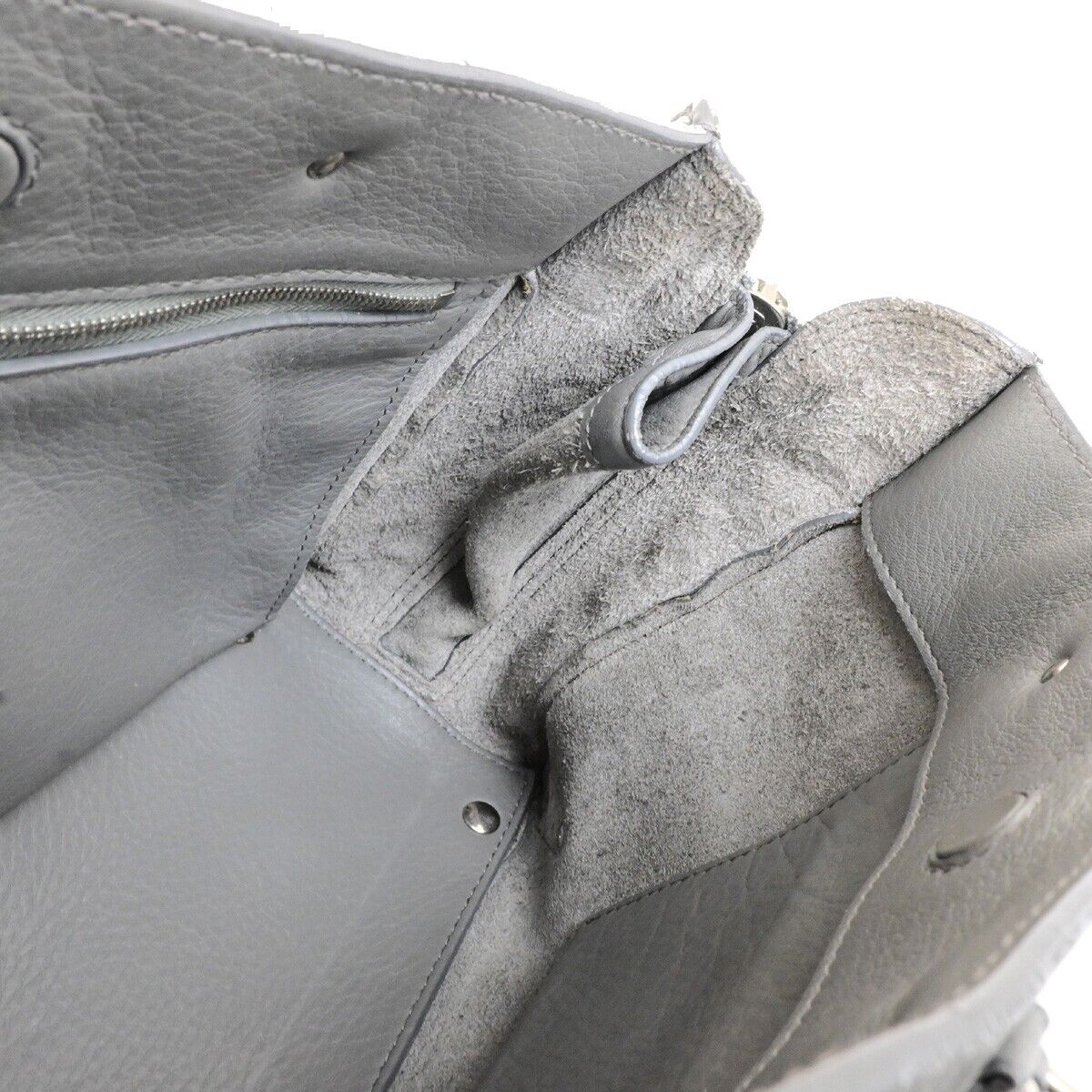 BALENCIAGA Logo Papier Mini 2Way Shoulder Hand Bag Leather Gray Italy 64ED611