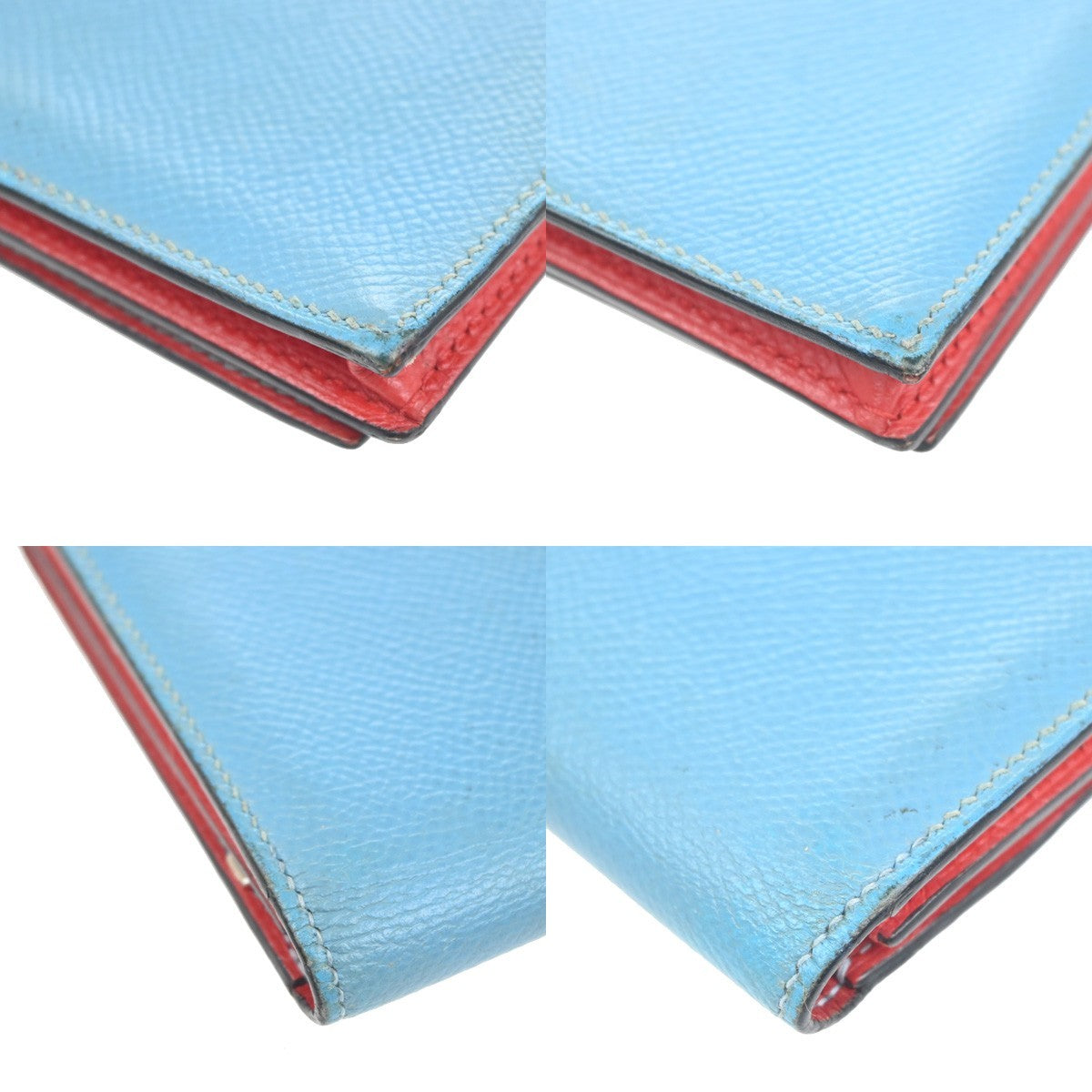 HERMES Bearn Bicolor Long Bifold Wallet Epson Leather Blue Red GHW 32KC756