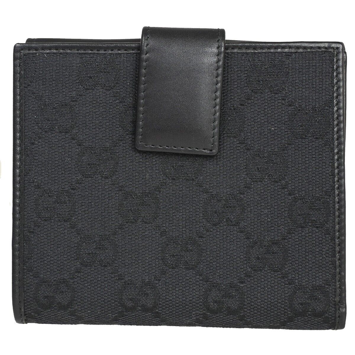 GUCCI Logo GG Pattern Bifold Wallet Canvas Leather Black SHW Italy 35YD865