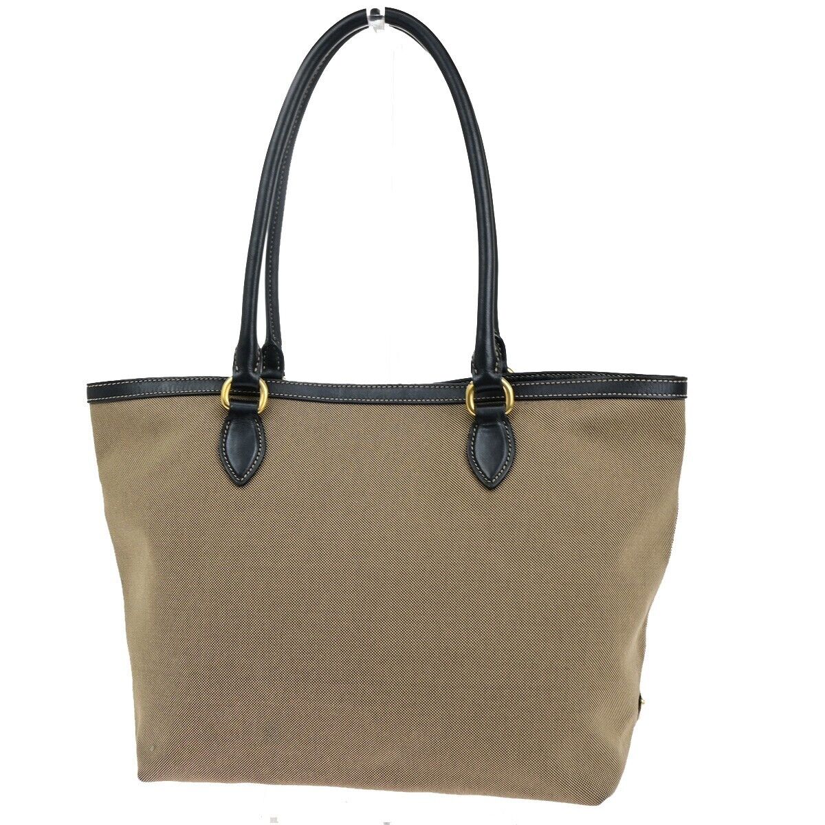 PRADA MILANO Logo Jacquard Shoulder Bag Canvas Leather Brown Black Gold 75SH961