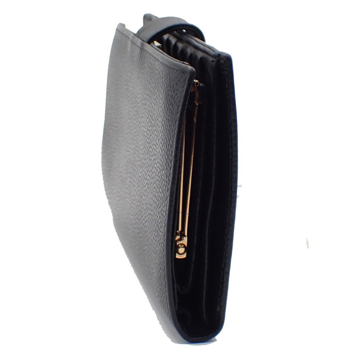 CHANEL CC Logo Long Bifold Wallet Purse Grained Calfskin Leather Black 30KC576