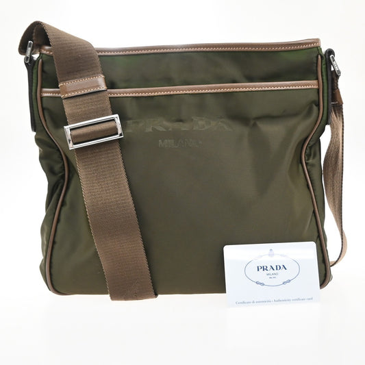 PRADA MILANO Tessuto Messenger Shoulder Bag Nylon Leather Italy Khaki 61EG402