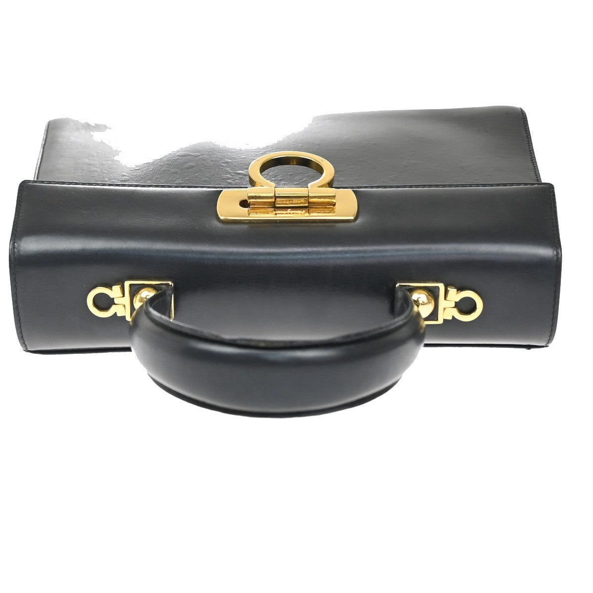 SALVATORE FERRAGAMO Logo Gancini Hand Bag Leather Black GHW Italy 36KA970
